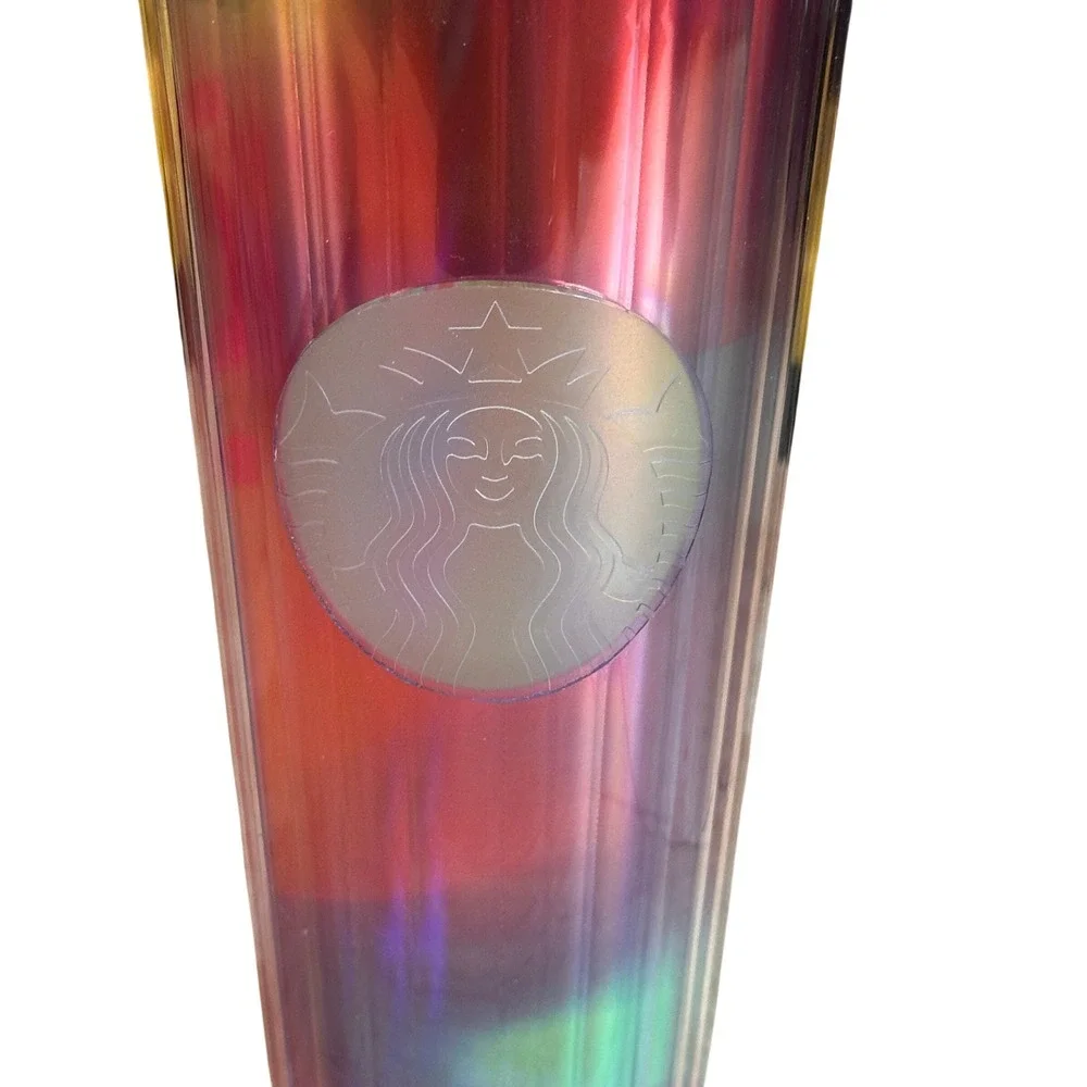 Starbucks Iridescent Oil Slick Venti 24oz Tumbler Ribbed Cold Cup with Straw NEW